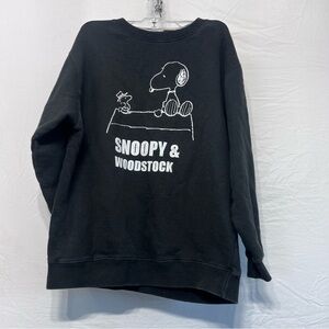 Vintage Peanuts Sweater Snoopy & Woodstock Black Size L